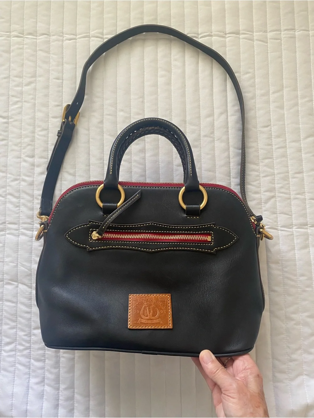 Dooney and Bourke Western Double Horseshoe Black Leather Domed Satchel